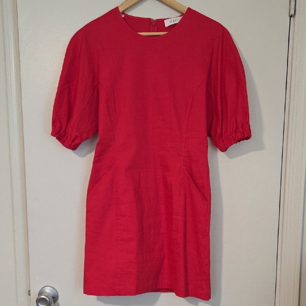 ALC Poppy Red Puff Sleeve Sheath Mini Dress